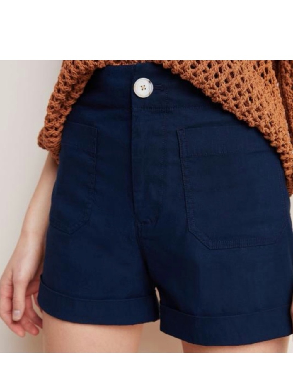 Anthropologie Navy Linen/Cotton Patch Pocket Cuffed Hem Shorts Size 25